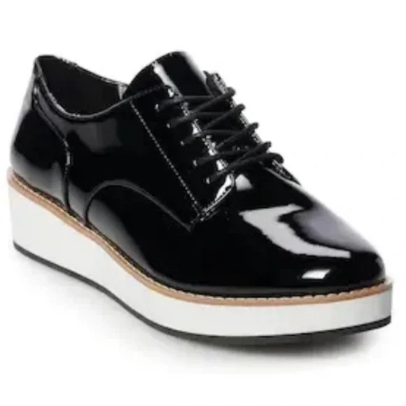 Apt 9 Black Platform Lace Up Faux Patent Leather Shoes 8.5 - Picture 2 of 12